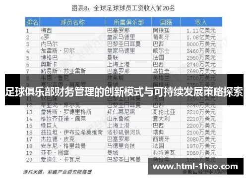 足球俱乐部财务管理的创新模式与可持续发展策略探索