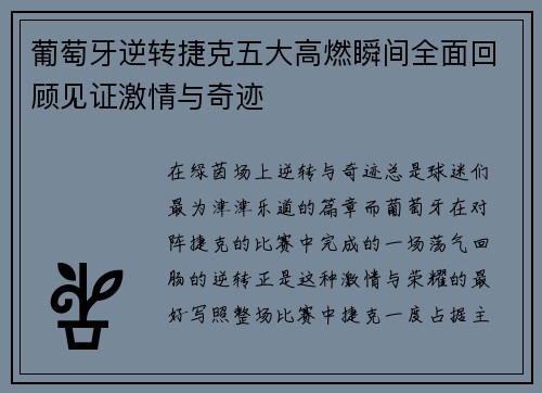 葡萄牙逆转捷克五大高燃瞬间全面回顾见证激情与奇迹 葡萄牙逆转捷克五大高燃瞬间全面回顾见证激情与奇迹